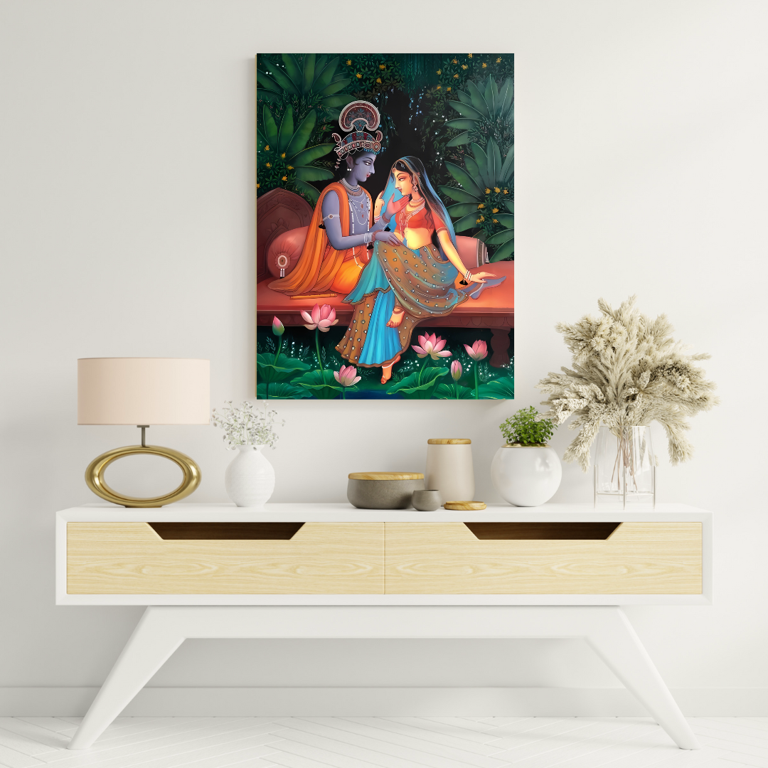 Wood Print Wall Art - Radha Krishna in Nidhivan